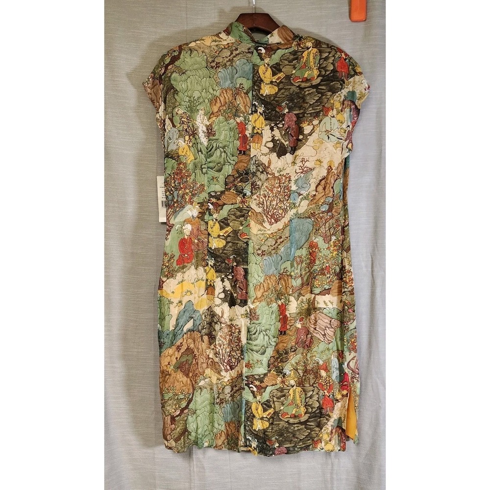 Rare Vintage Dorothy Schoelen Plat Chinese Village Print Motif Dress. Sz 14 NWT